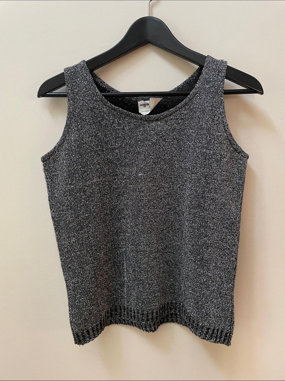 Vintage Silver-Charcoal Knit Sparkle Tank Top Y2K